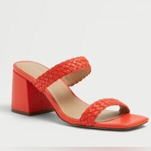 Ann Taylor Peyton Woven Leather Strappy Block Heel Sandals Fresh Grenadine